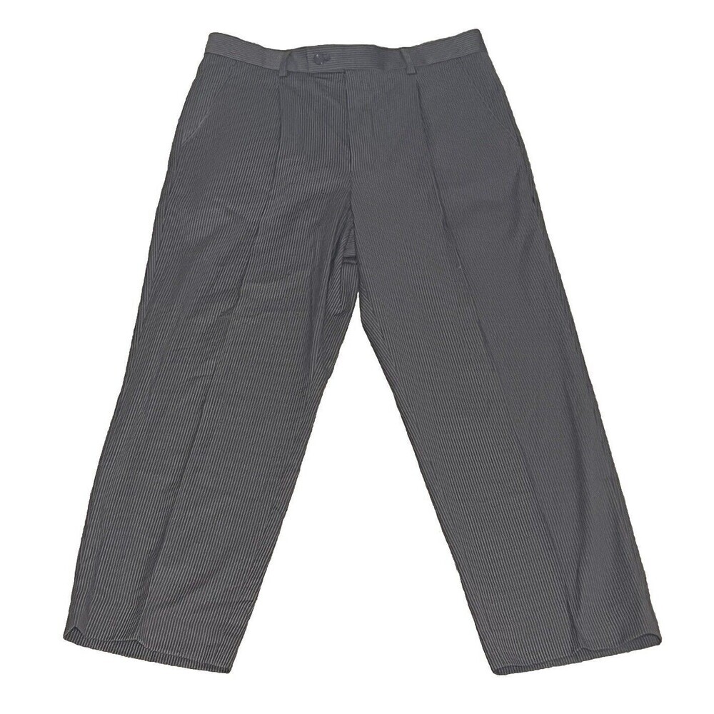 Bocaccio Uomo Pants Men's‎ 32 x 27 Gray Striped Dress Pant Pleated Front